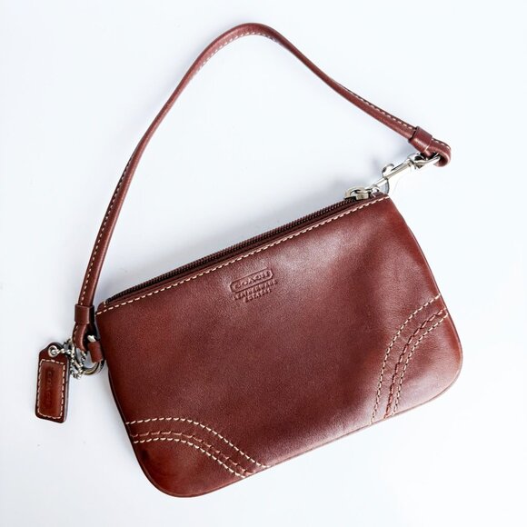 Vintage Coach Wristlet Bag Small Clutch with Zipper Brown Leather Retro - Picture 6 of 9
